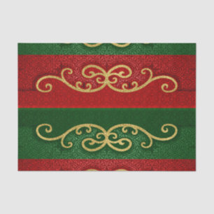 Red and Green Damask Elegance with Gold Accents Tissue Paper