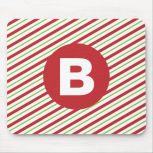 Red and Green Diagonal Pinstripes Monogram Mouse Mat
