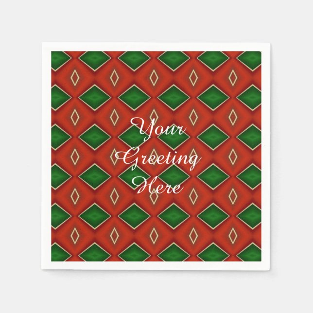 Red and Green Diamond Pattern Holiday Napkins (Front)
