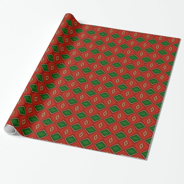 Red and Green Diamond Pattern Wrapping Paper (Unrolled)
