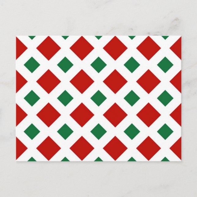 Red and Green Diamonds on White Christmas Postcard (Front)