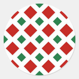 Red and Green Diamonds on White Classic Round Sticker