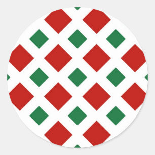Red and Green Diamonds on White Classic Round Sticker