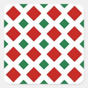 Red and Green Diamonds on White Square Sticker