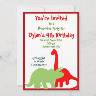 Red and Green Dinosaur Birthday Party Invitations