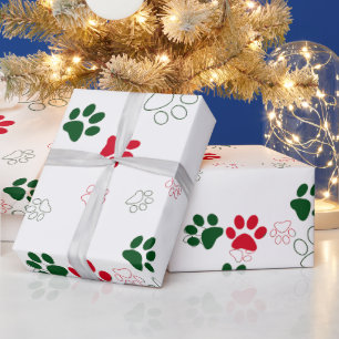 Red and Green Dog Paw Wrapping Paper