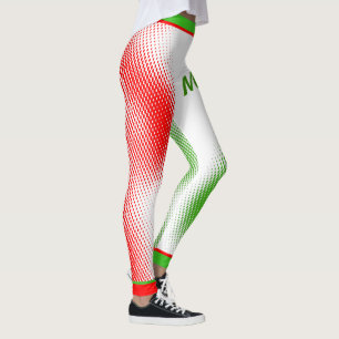Red and Green Dot Pattern on White with YOUR Name Leggings