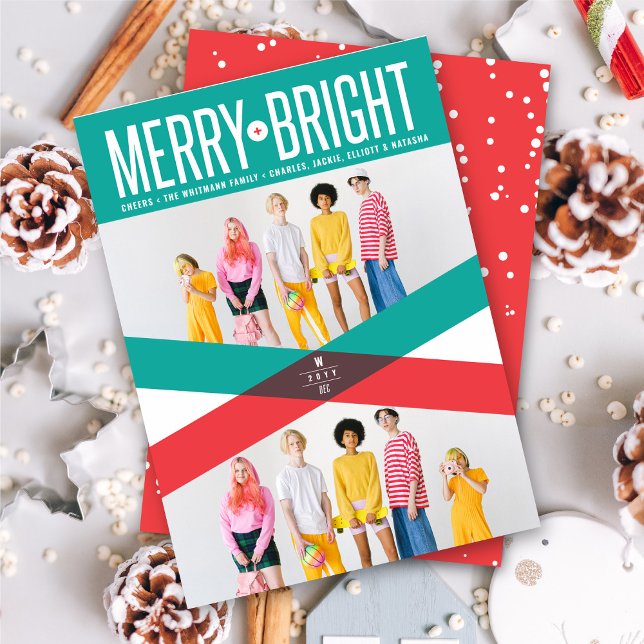 Red And Green Double Arrows Merry And Bright Photo Holiday Card (Creator Uploaded)