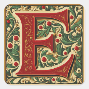 Red and Green 'E' with Festive Gold Ornaments Square Sticker