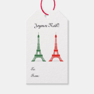 Red and Green Eiffel Towers for Christmas Gift Tags