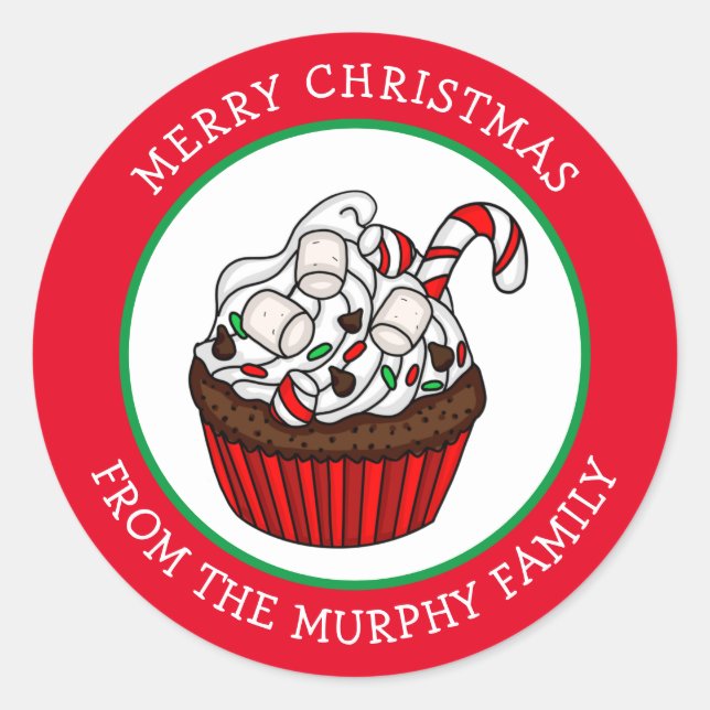 Red and Green Festive Christmas  Classic Round Sticker (Front)