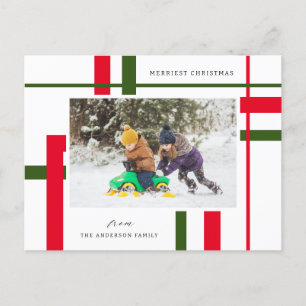 Red and Green Festive Plaid Custom Photo Holiday Postcard