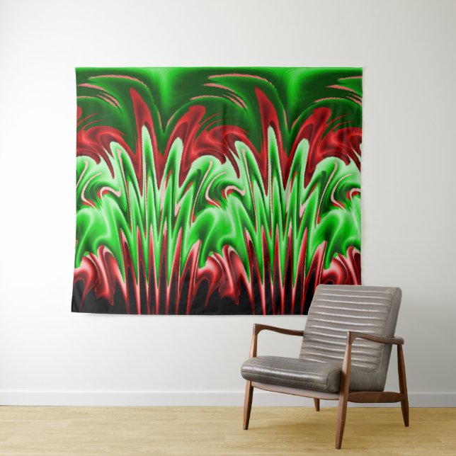Red and Green Fiery Flames Tapestry (In Situ (Horizontal))