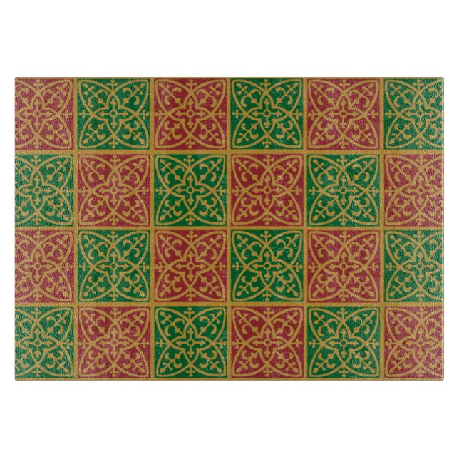 Red and Green Fleur-de-lis Pattern Cutting Board (Front)