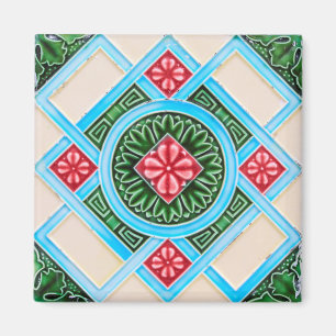 Red And Green Floral Ornamental Tile Magnet