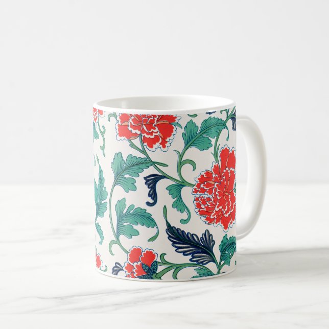 Red and Green Floral Pattern Coffee Mug (Front Right)