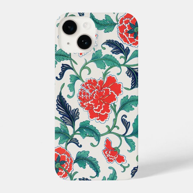 Red and Green Floral Pattern iPhone Case (Back)