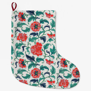 Red and Green Floral Pattern Large Christmas Stocking