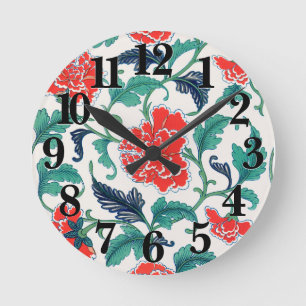 Red and Green Floral Pattern Round Clock