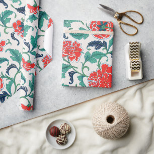 Red and Green Floral Pattern Wrapping Paper