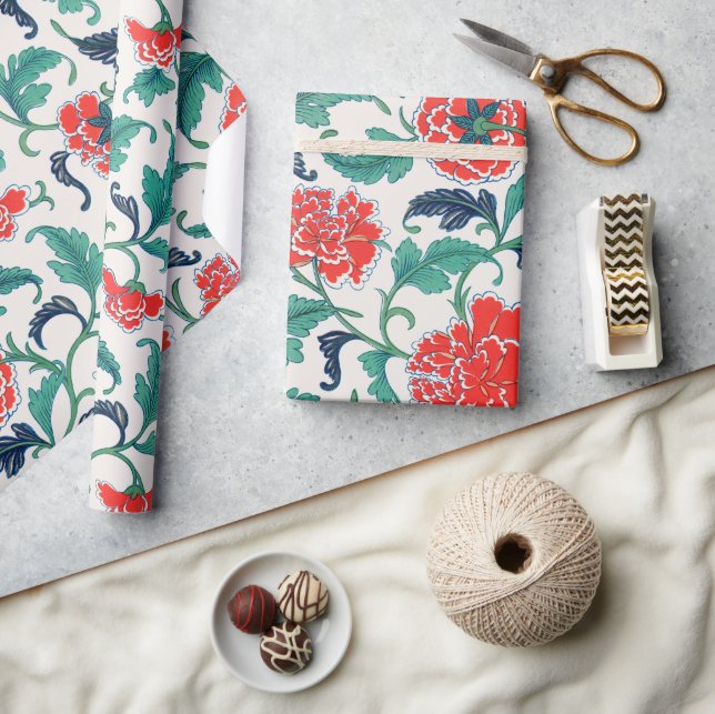 Red and Green Floral Pattern Wrapping Paper (Crafts)