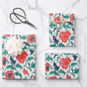 Red and Green Floral Pattern Wrapping Paper Sheet