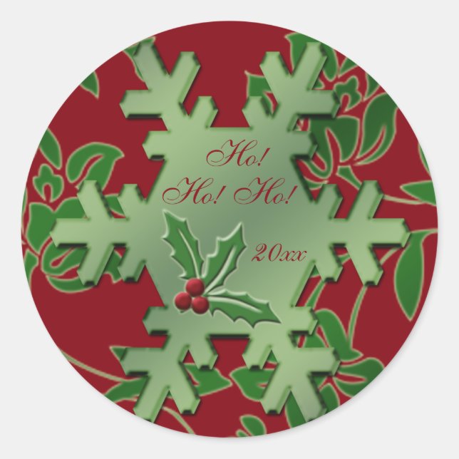 Red and Green Floral Snowflake Sticker (Front)