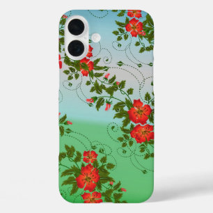Red and Green Flower Pattern iPhone 16 Plus Case
