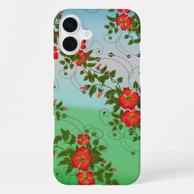 Red and Green Flower Pattern iPhone Case (Back)
