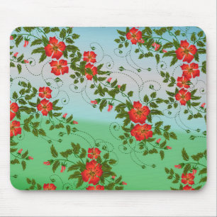 Red and Green Flower Pattern Mouse Mat