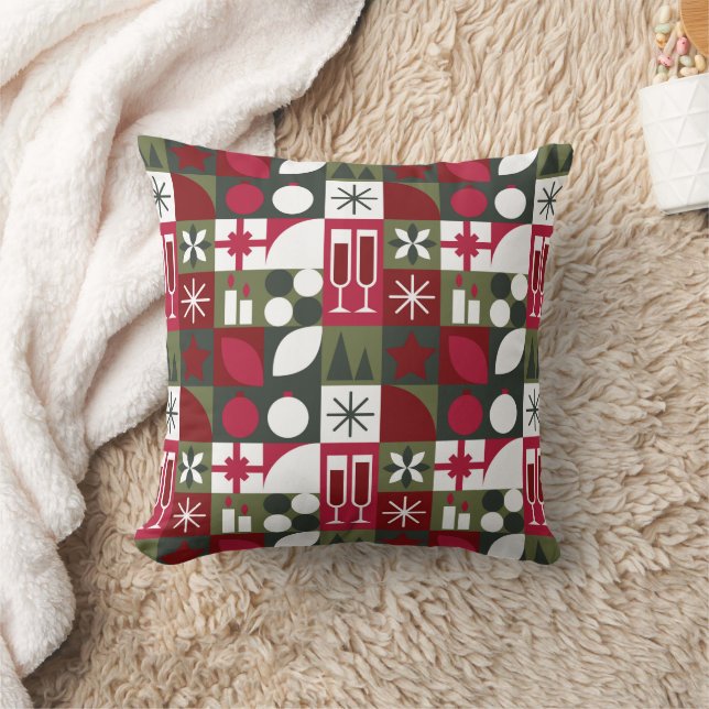 Red and Green Geometric Christmas  Cushion (Blanket)