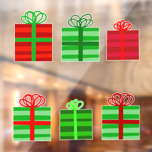 Red and Green Gift Wrapped Presents with Bows Window Cling