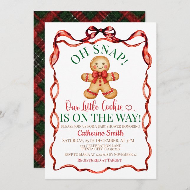 Red and Green  Gingerbread Christmas Baby Shower  Invitation (Front/Back)
