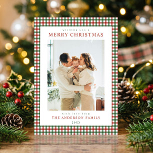 Red and Green Gingham Christmas Photo Holiday Card