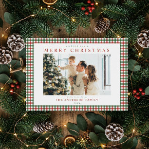 Red and Green Gingham Christmas Photo Holiday Card