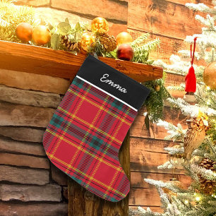 Red and Green Gingham Name Monogram Large Christmas Stocking