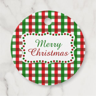 Red and Green Gingham Pattern Christmas Favour Tags