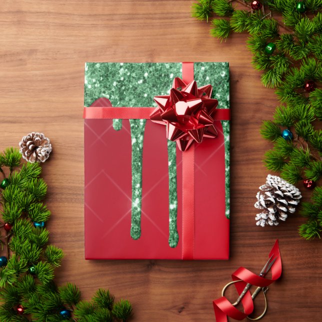 Red and green glitter christmas wrapping paper (Holiday Gift)