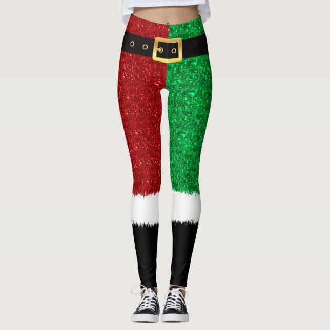 Red and Green Glitter, Sparkling sequins Christmas Leggings (Front)