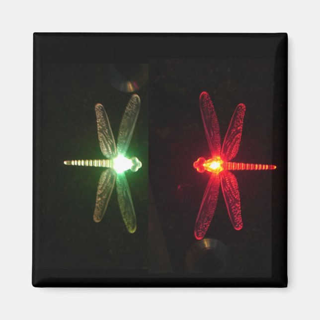 Red and Green glowing dragonflies Magnet (Front)