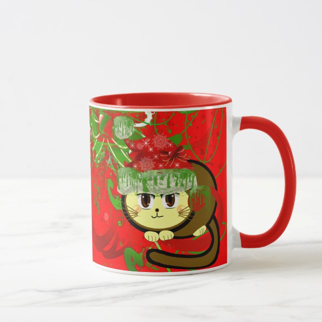 Red and Green Grumpy Cat Paint Drips Mug (Right)