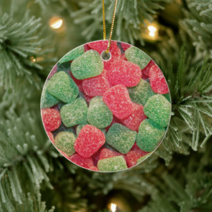 Red and Green Gumdrops Candy Photo Ceramic Tree Decoration
