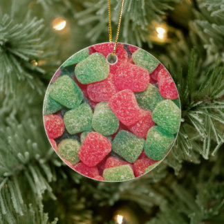 Red and Green Gumdrops Candy Photo Ceramic Tree Decoration