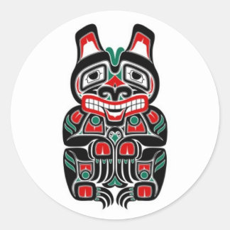 Red and Green Haida Spirit Bear Classic Round Sticker