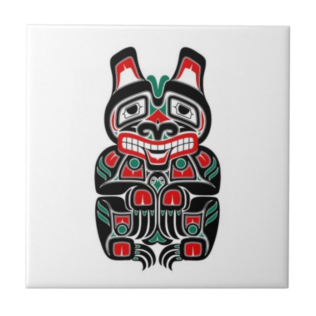 Red and Green Haida Spirit Bear Tile (Front)