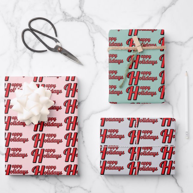 Red and Green Happy Holidays Cheerful Christmas  Wrapping Paper Sheet (Front)