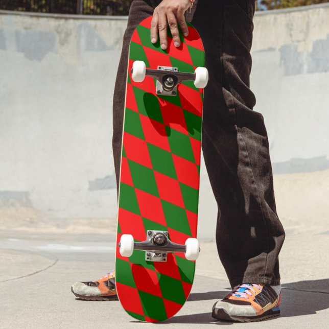 Red and Green Harlequin Checkered Design  Skateboard (Creator Uploaded)