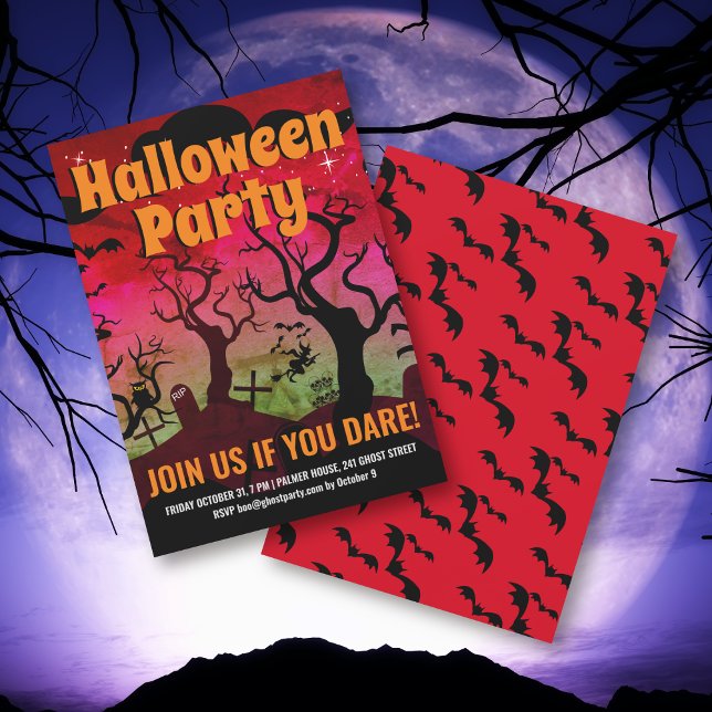 Red and green haunted graveyard Halloween party Invitation (Creator Uploaded)