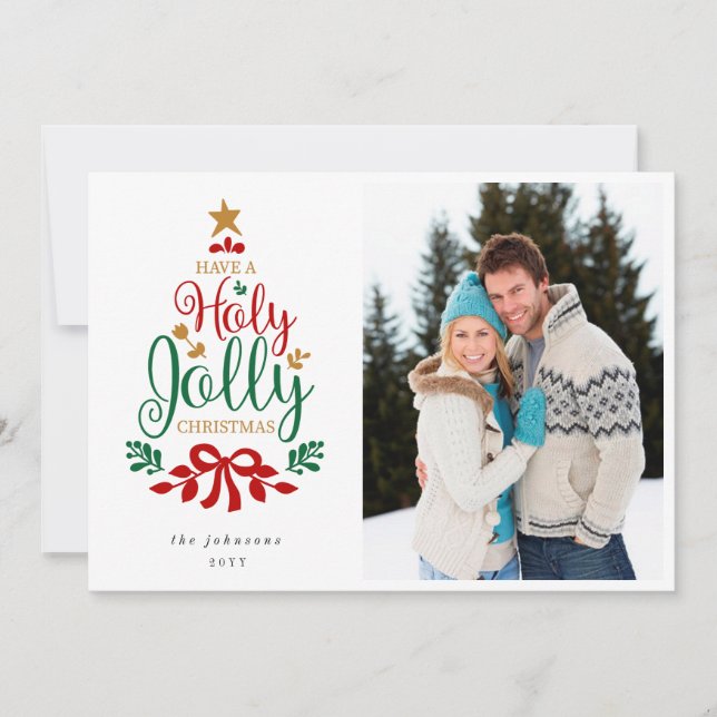 Red and Green Have a Holly Jolly Christmas Photo Holiday Card (Front)