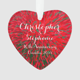 Red and Green Heart Anniversary Christmas Acrylic Ornament